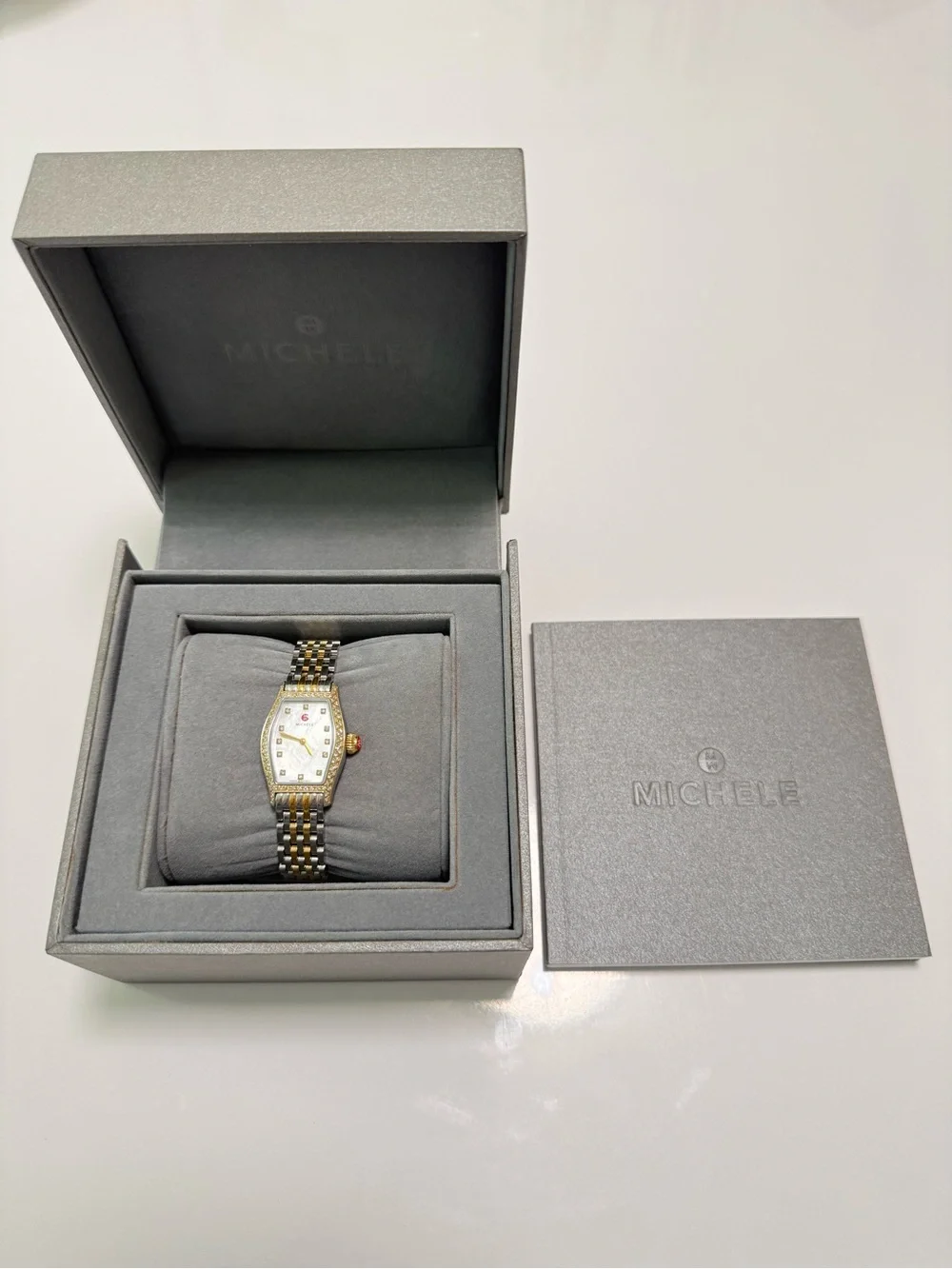 Michele Two-Tone Gold and Silver Mother-of-Pearl Diamond Accent Women's Watch